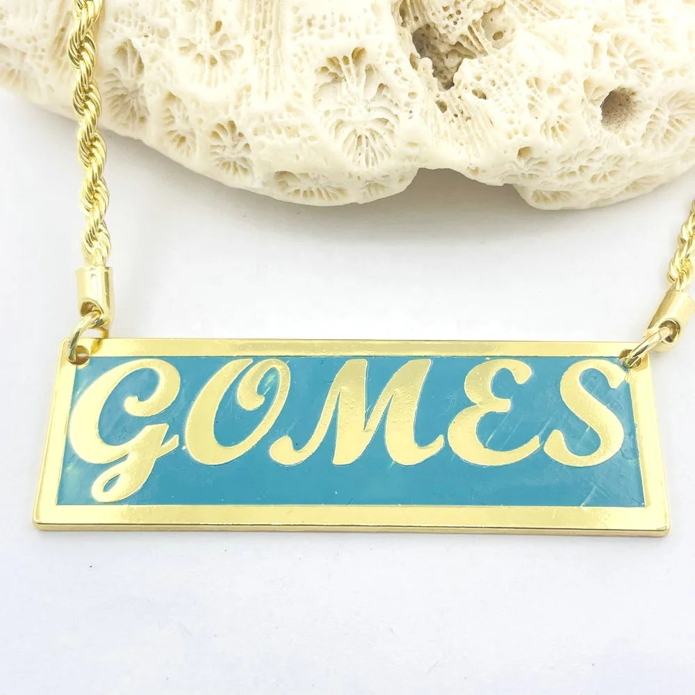 3D Engraved Name Necklace Turquoise Enamel Nameplate with Rope Chain for Women Girl Kids Hawaiian Samoan Gifts Jewelry Wholesale