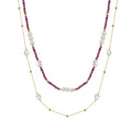 RINNTIN MPN01 Unique Women Fine Jewelry Necklace Freshwater Pearl and Purple Mica Gemstone Double Layers Charms Choker Necklace