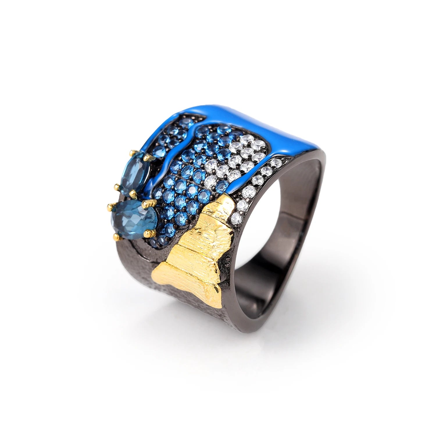 C8209 Abiding Fine Jewelry Factory Landscape Natural London Blue Topaz Wedding Couple Bulk Sterling Silver Womens Rings