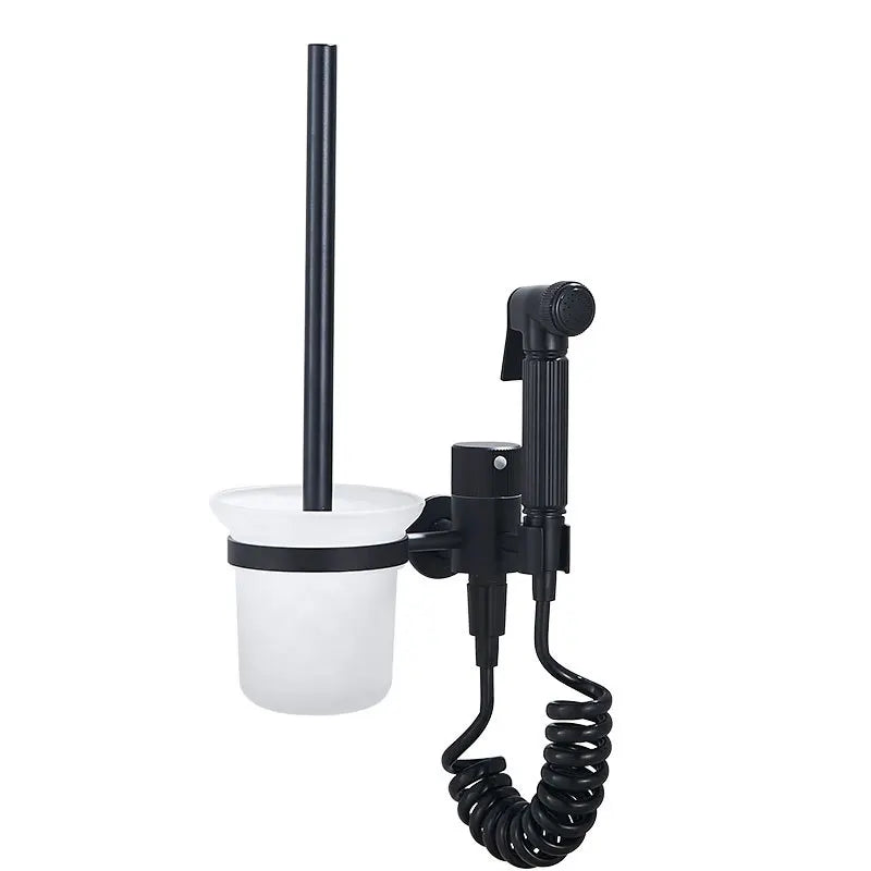 Black Toilet Spray Bidet with Toilet Brush Flusher Nozzle Shower Sprayer Shattaf Kit Bidet Set