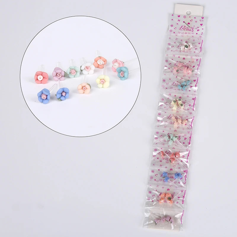 Fashion Multi-color Flower  Earrings Women Accessories Plastic Earrings Anti-allergic Earring Studs Set