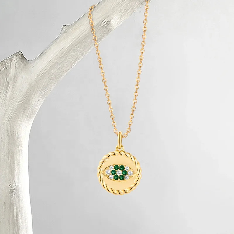 QX CUSTOM OEM Fine Jewelry Devil's Eye CZ Romantic Vintage 925 Sterling Silver 18K Gold Plated Women Necklaces