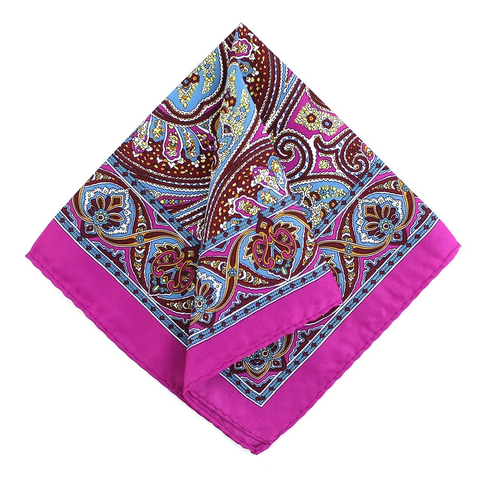 Mens Customizable Handkerchief Casual Daily Fashion Custom Print Paisley Man Wholesale Pink Twill Pocket Square 100% Polyester