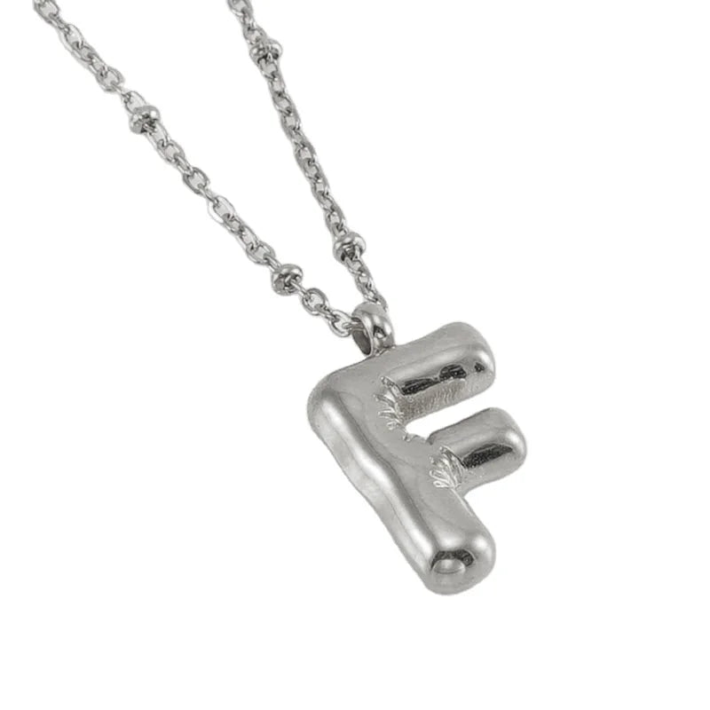 Trendy F 2024 Stainless Steel Initial Letter Necklace Stainless Steel Alphabetic Bubble Letter Necklace for Women