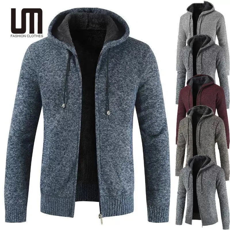 Liu Ming 2025 New Men Casual Thick Outerwear Hooded Zipper Coats Full Sleeve Cardigan Sweaters for Autumn and Winter