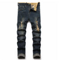 Stretchy Men Skinny Jeans Pants Distressed Hole Hip Hop Blue Pleated Ripped Vintage Denim Jeans for Men