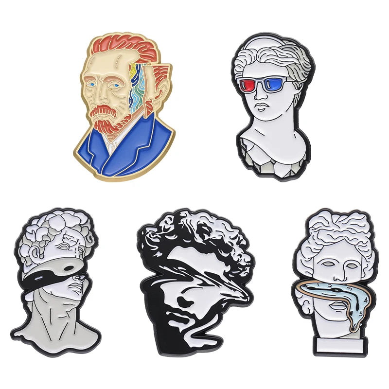Statue Face Pins Art Abstract Characters Brooches Greek Classical Portrait Lapel Pin Badge Vintage Retro Jewelry Accessories Pin