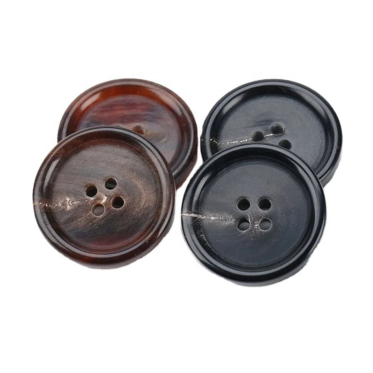 Manufacturer Wholesale Custom Logo 15mm 4-Holes Polished Flatback China Zhejiang Buffalo Horn Button Dry Cleaning WIKO RH02477