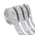 3 Yards Silver Resin Diamond Rhinestone Ribbon Stress Sheets Rectangle Design Heat Transfer Sticker for T-Shirts and Hats