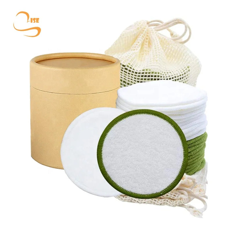 3.15" Round Reusable Bamboo Terry Makeup Remover Pads Laundry Bag Set Lint Free All Skin Soft Facial Eyes Pads
