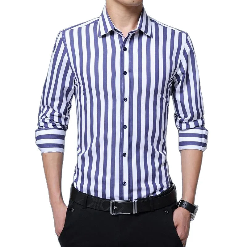 Wholesale Latest Design Autumn Formal Mens Dress Shirt Casual Men Long Sleeve Solid Striped Style Men's Shirts