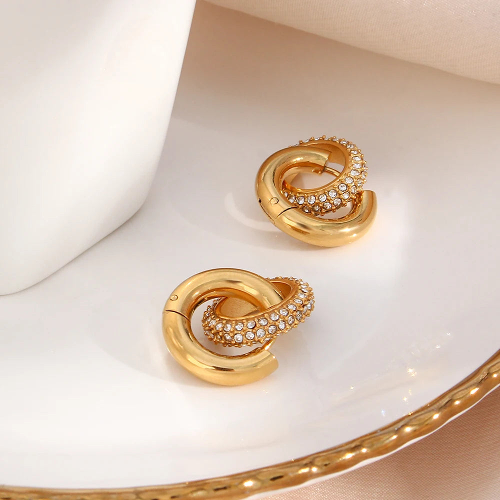 Dreamshow Exaggerated Zircon Hoop Earrings Tarnish Free Gold Plated 316L Stainless Steel Hypoallergenic Earring