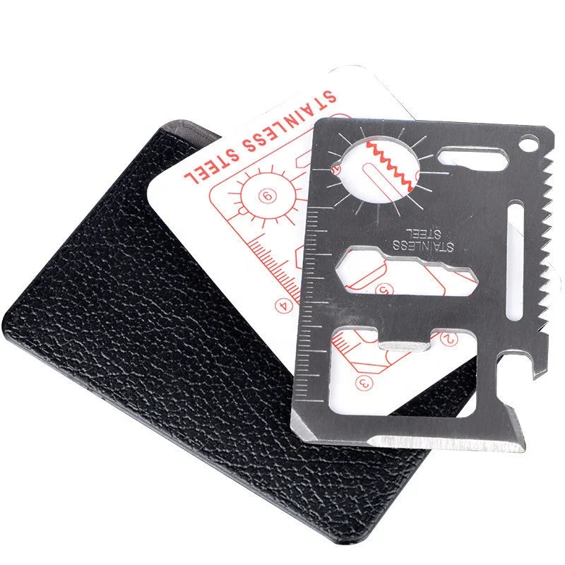 11-in-1 Stainless Steel Survival Multitool Multi-Function Credit Card Portable Camping & Hiking Accessory Kit
