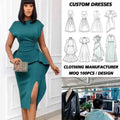 OEM ODM Manufacturer Elegant Short Sleeve  Ruffles Midi Prom Plus Size Latest High Quality Women Formal Office Dresses