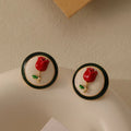 New French Vintage Rose Flower Brass Colorful Oil Drop Earrings Silver Needle Stud Earrings Jewelry for Women