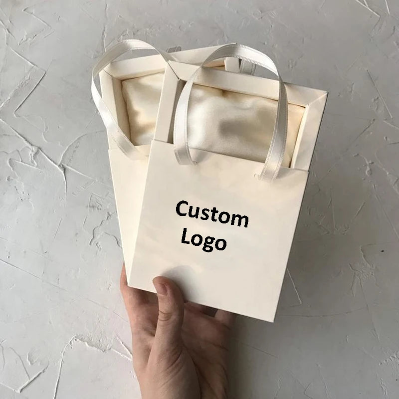 Luxury Black Satin Jewelry Box with Handle Custom Logo Luxury Paper Packaging for Bracelet Pendant Gift Box