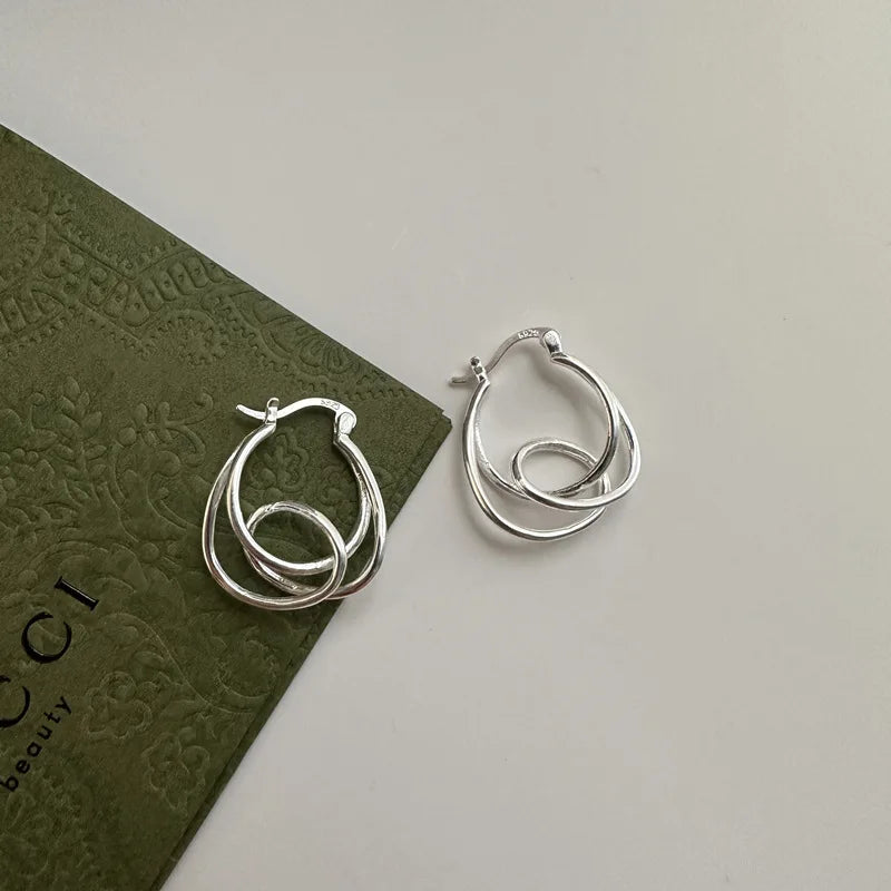 925 Sterling Silver Twist Knot Double-Layer Women Hoop Earrings Gifts