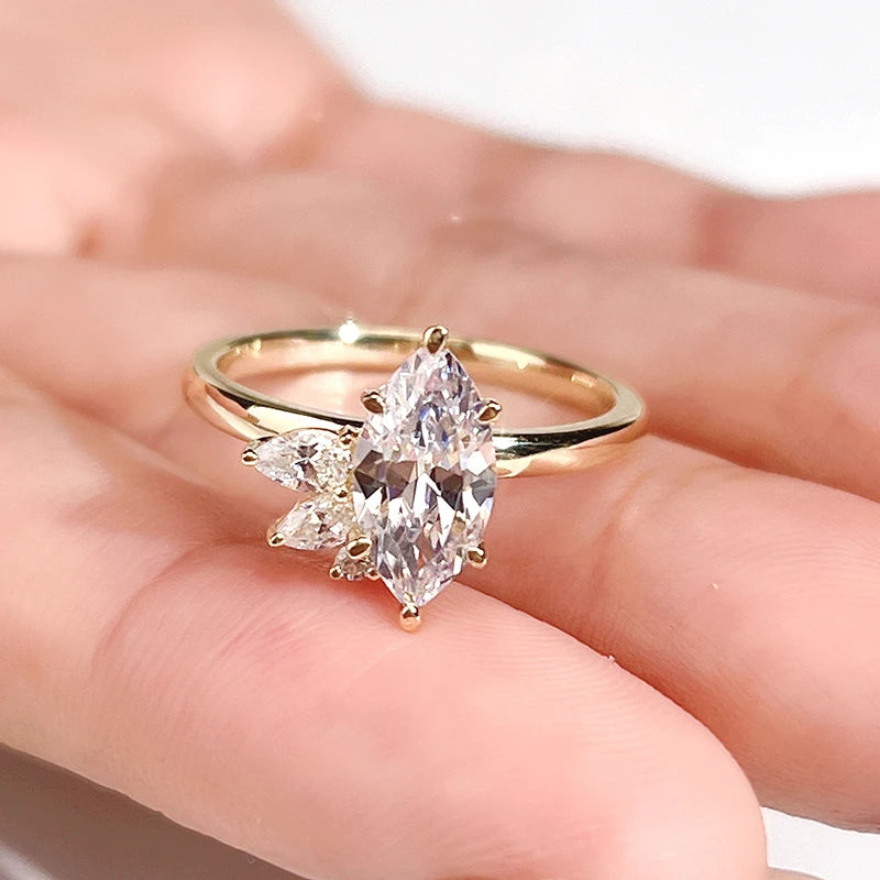 MSR-1143 Moissanite Ring Jewelry Marquise Cut 9K 14K Gold Solid Yellow Gold Moissanite Engagement Ring