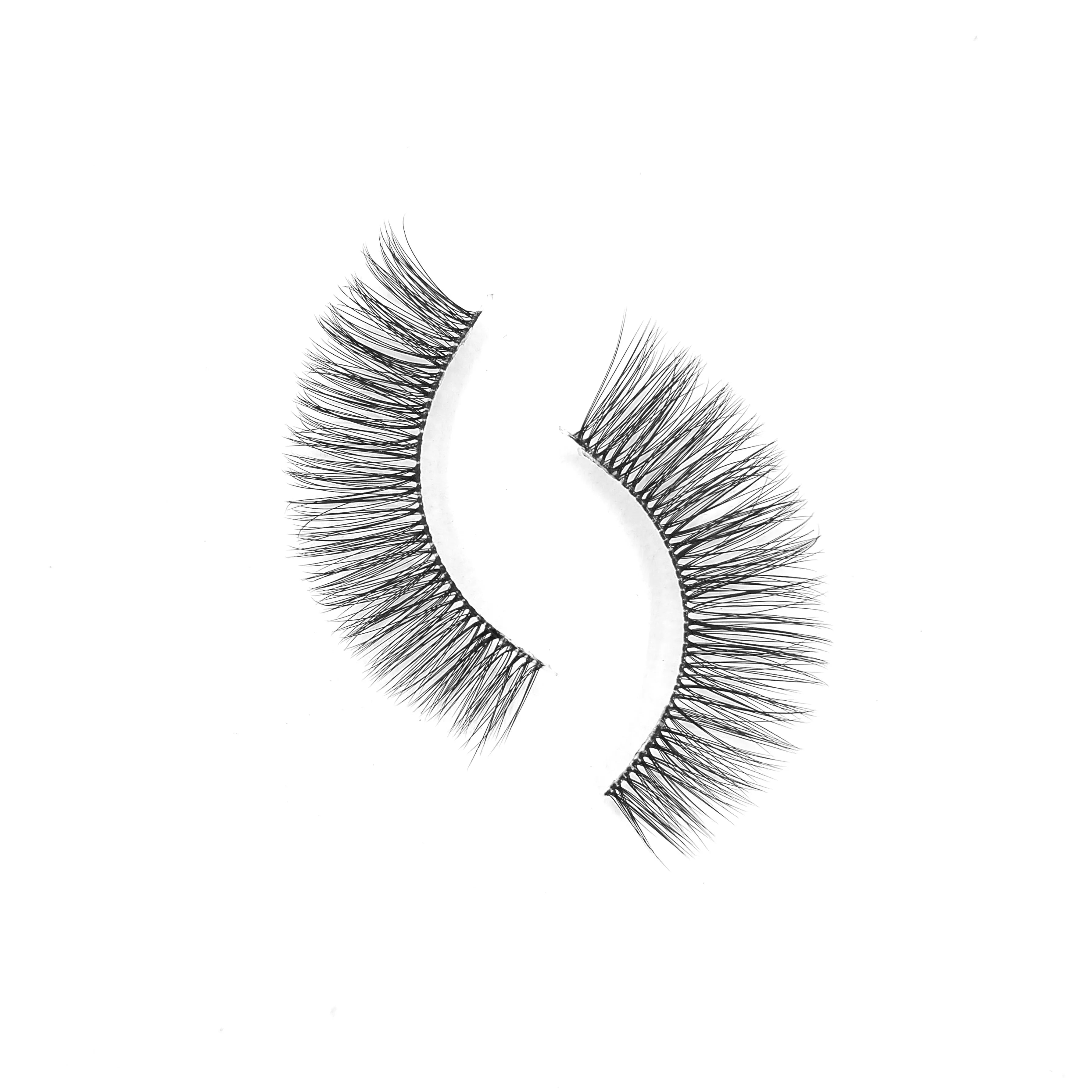 AMC03 Cruelty Free Clear Invisible Band 16mm Faux Mink Natural False Eyelash Wholesale Synthetic Fluffy Lash With Custom Box