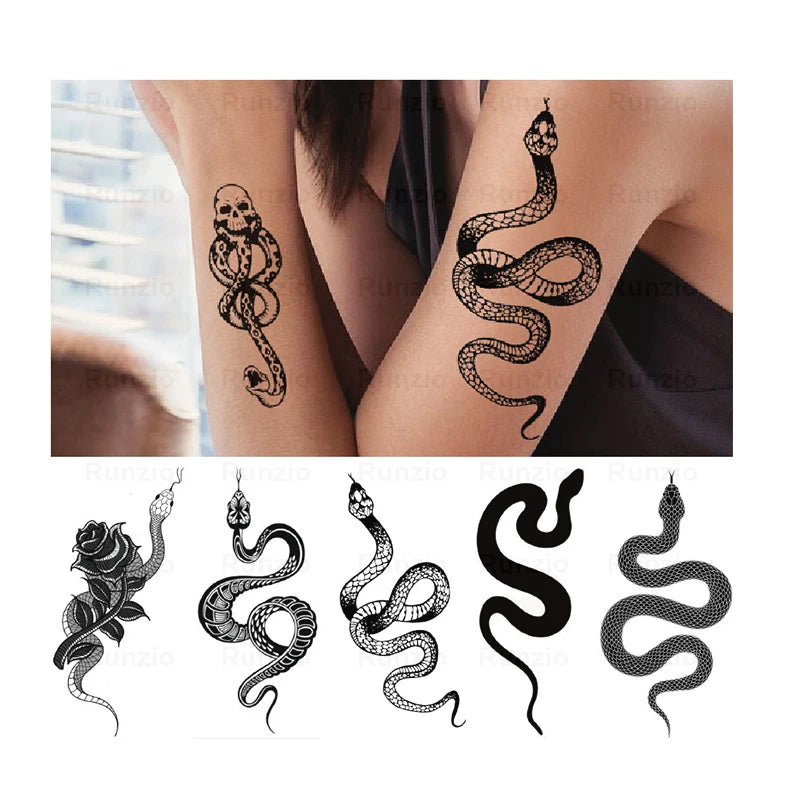 Waterproof Black Animal Flower and Snake Temporary Tattoo 6.8x14cm Paper & PET Film CE Certified
