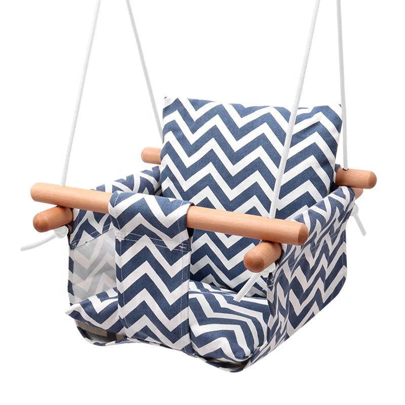 Portable Foldable Modern Design Wood Hanging Chair for Indoor Outdoor Leisure Safe Baby Swing Cloth Hood Bassinet for Park Use