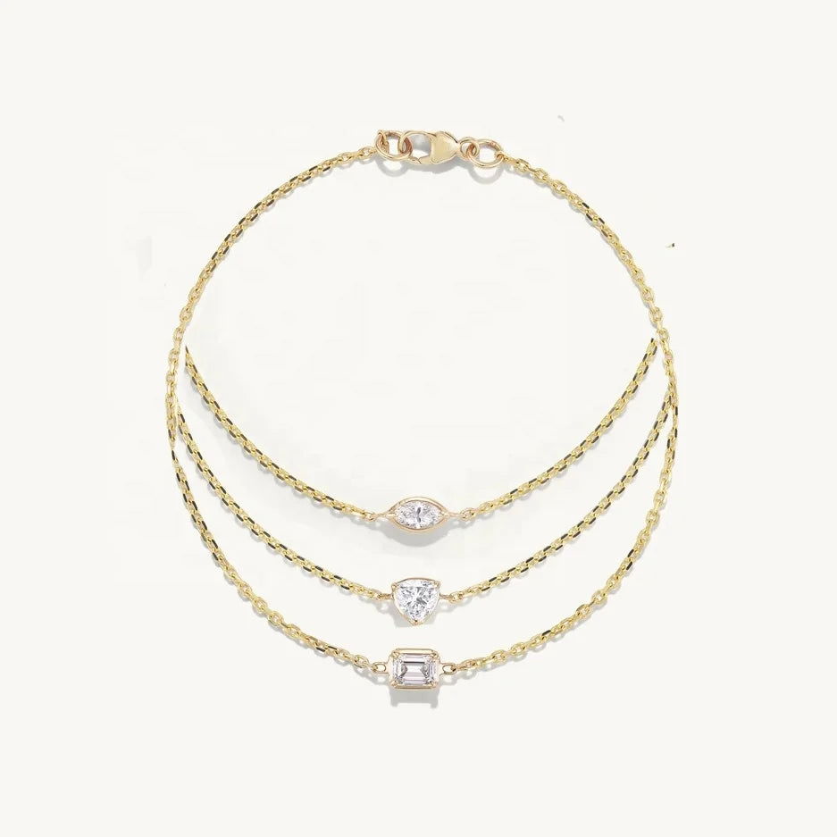 LOZRUNVE 925 Sterling Silver Single CZ Stone Linked Chain 14k 18k Gold Bracelet for Women