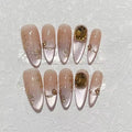 Handmade Custom Acrylic Diamond Nails Thick Reusable Press-On French Style Manicure Tips Almond Pattern Wearable Packaged Card