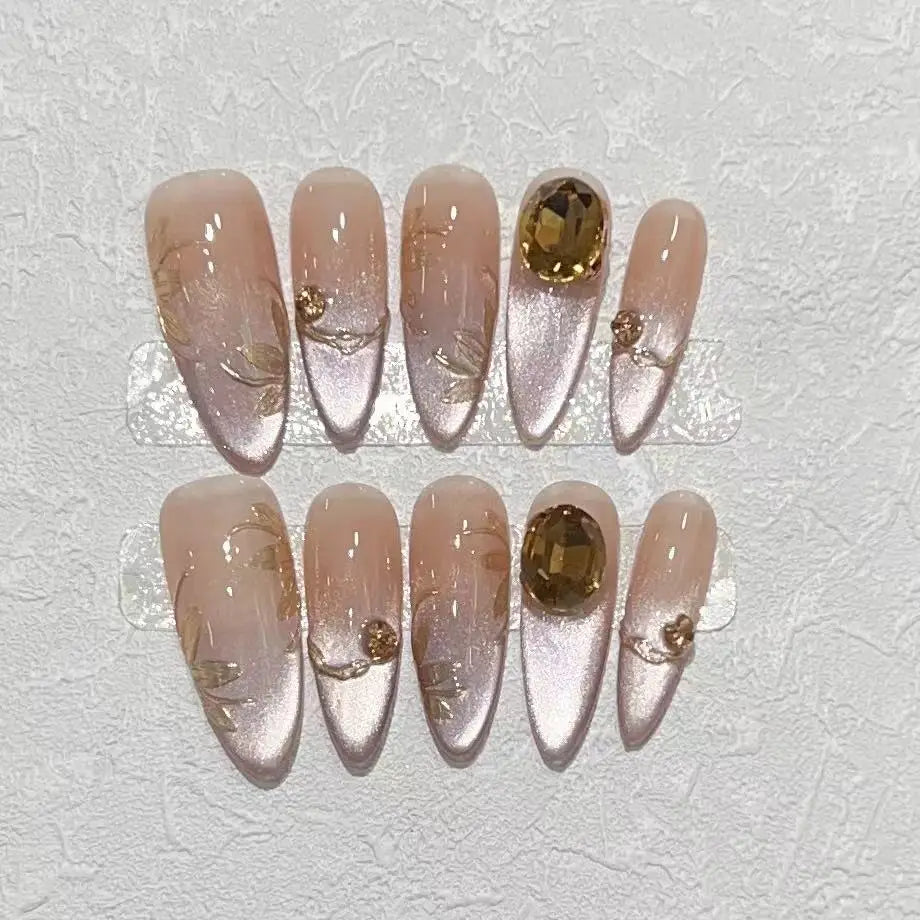 Handmade Custom Acrylic Diamond Nails Thick Reusable Press-On French Style Manicure Tips Almond Pattern Wearable Packaged Card