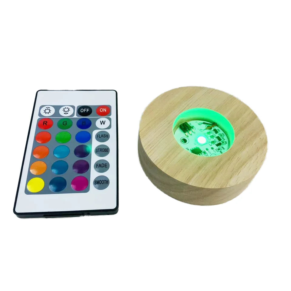 Wooden Light Stand Base Colorful LED Lights Remote Control Display Base Selenite Tower 3D Laser Crystal Engraving Decorative