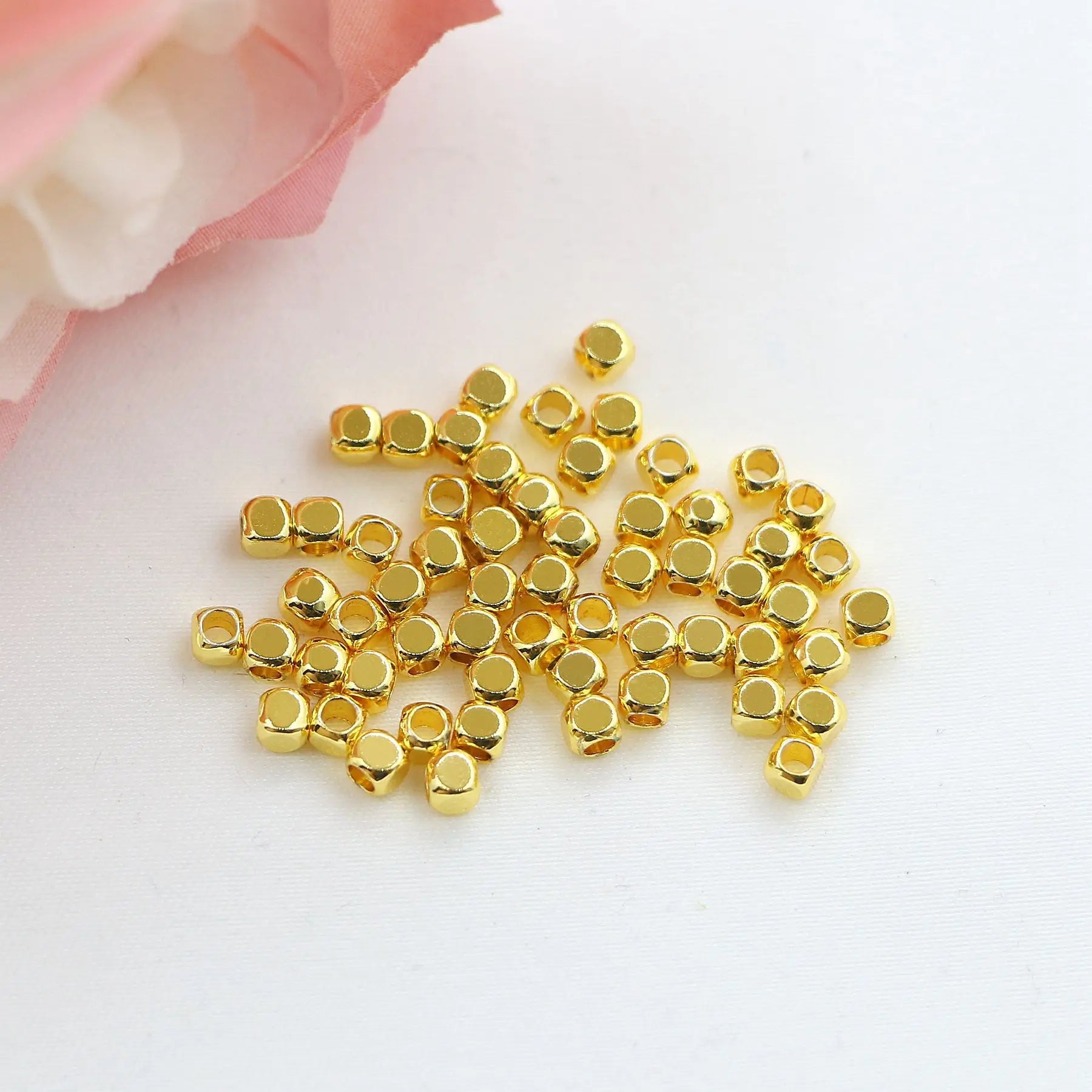14k Gold Packed Cube Beads Accessories Single-hole Material Glossy Solid Components DIY Handmade Copper Brass Jewelry Findings
