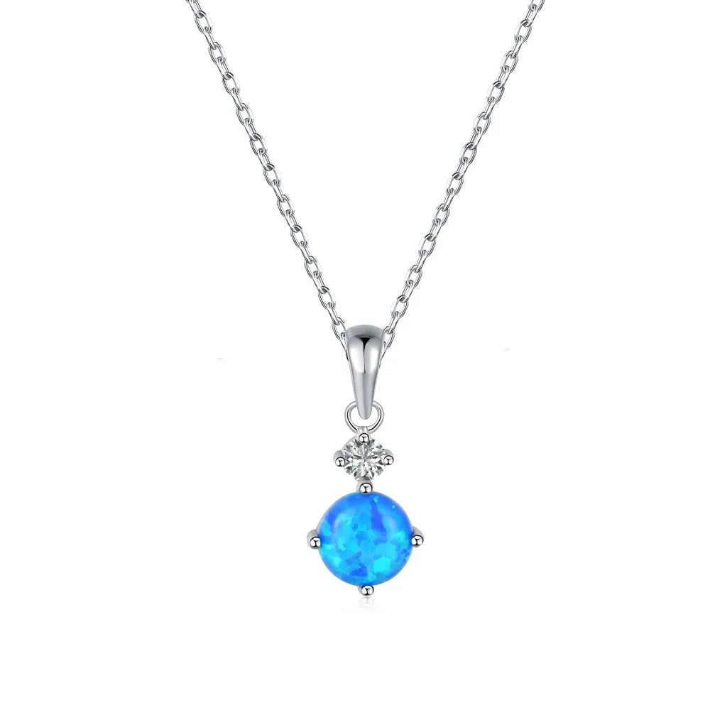 Sterling Silver Opal Pendant Necklace with Lucky Birth Stone 925 Silver Diamond and Zircon Gold Jewelry