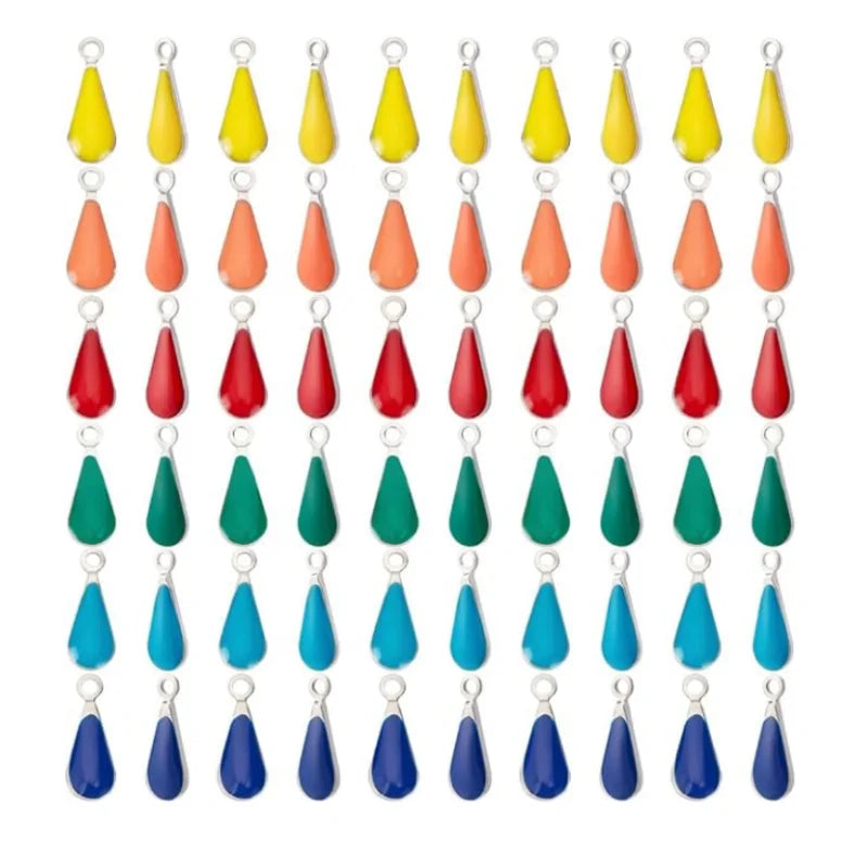 Stainless Steel Mini Teardrop Charms Colorful Enamel Resin Geometric Pendants for DIY Jewelry Making