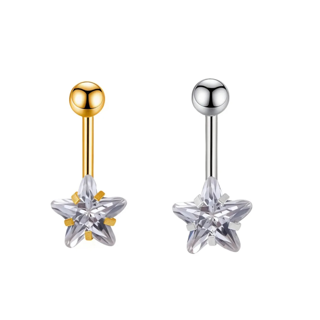 Trendy Five-pointed Star Zircon Navel Ring Stainless Steel Belly Button Ring Body Piercing Cute Wedding Unisex Jewelry