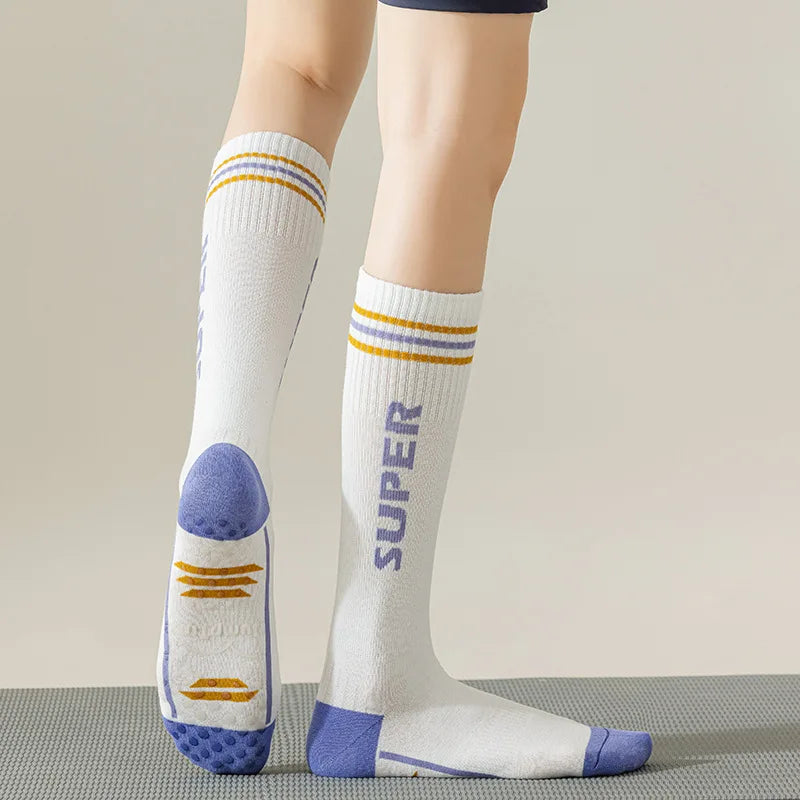 Promotional Fashion Design Over the Calf Socks Sticky Barre Yoga Women Long Grip Socks Ballet Pilates Anti Slip