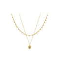 Latest 18K Gold Plated Stainless Steel Jewelry Beaded Choker Double Chain Stripe Oval Cross Zircon Pendant Necklace P233379