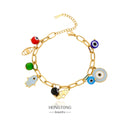 Fashion Cat Eye Pendant Bracelet Gold Plated Stainless Steel Bracelet with Mixed Color Beads for Best Friend