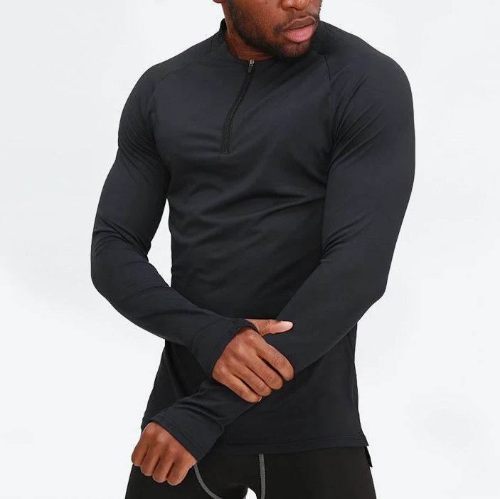 2022 Top Selling Thumb Hole Long Sleeve Breathable Quick Dry Mens Half Zip Gym Shirts