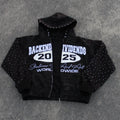 US Free Tax All Over Graffiti Print Heavy Weight 465 GSM Embroidery Patch Word Custom Rhinestone Zip up Hoodie