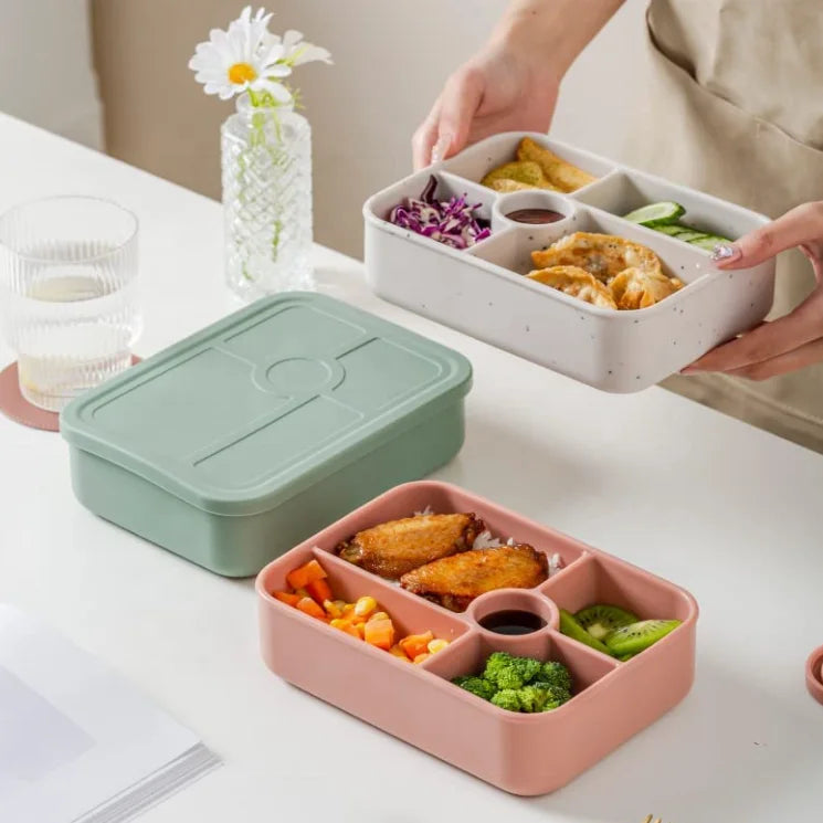 5 Compartment Silicone Bento Box Food Grade Silicone High Temperature Resistant for Silicone Bento Box Food Container