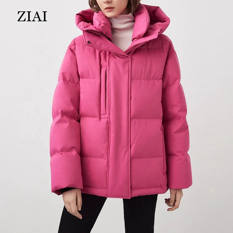White Goose Down Double Layer Stand Collar Hooded Casual Down Jacket Winter New Style Ladies Winter Jackets