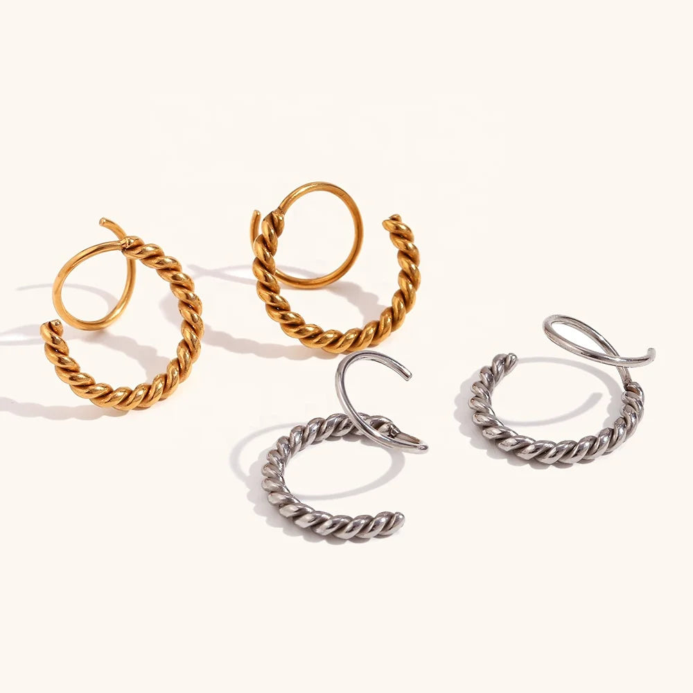 Ding Ran 2023 New Design Twisted Hoop Earring Hypoallergenic Gold Plated Stainless Steel Jewelry Earrings