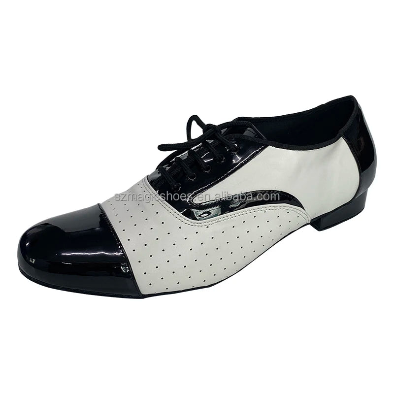 Customized Standard Ballroom Dance Shoes for Men White and Black PU