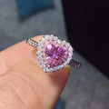 Romantic Pave Gemstone Diamond Heart Finger Ring Pink Shiny Zircon Cz Forever Love Heart Promise Ring for Wedding