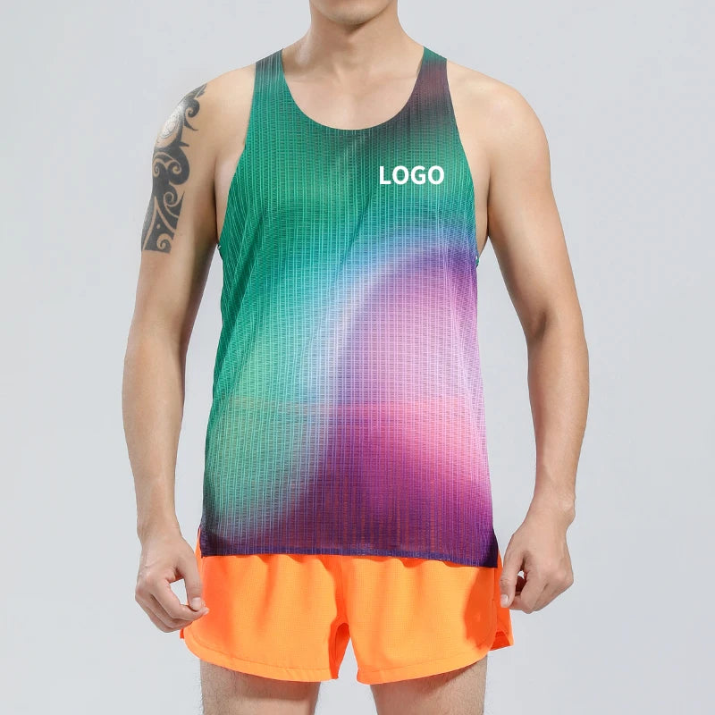 Custom Fully Welded Mens Quick Dry Running Wear Running Sleeveless Shirt Racer Back Seamless Running Singlet