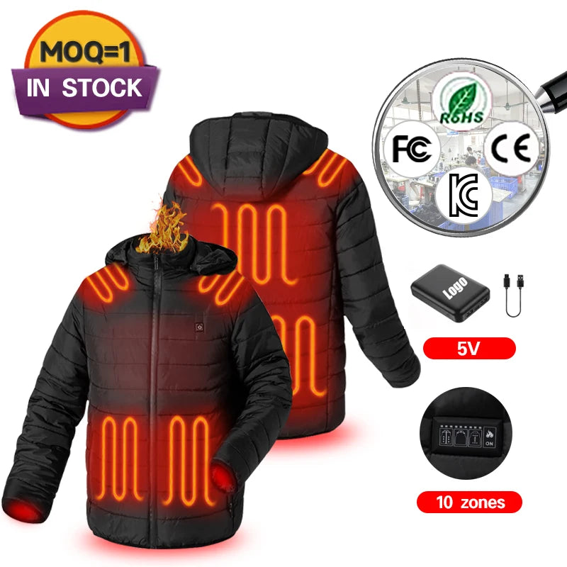 Wholesale Custom Battery Heated Jacket Puffer in Stock Down Coat Women's Rechargeable Electric Heated Jacket Men