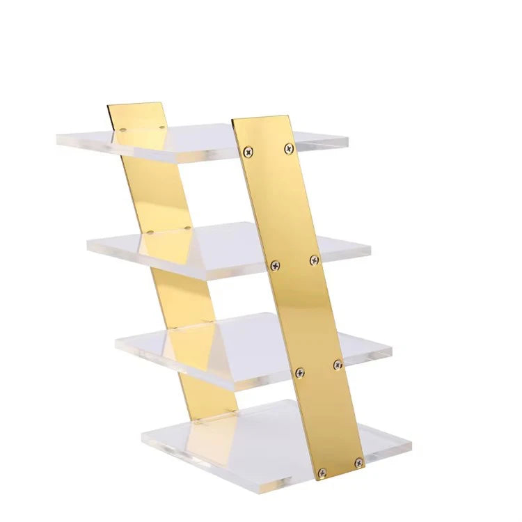 Hot 4 Layer Glasses Display Stand with Stainless Steel Frame Mirror Titanium Gold Specialty Store Jewelry Container