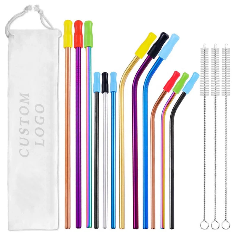 Hot Selling 304 Stainless Steel Straws Creative Colorful Titanium-plated Metal Drink Straws Cocktail Milk Tea Straws