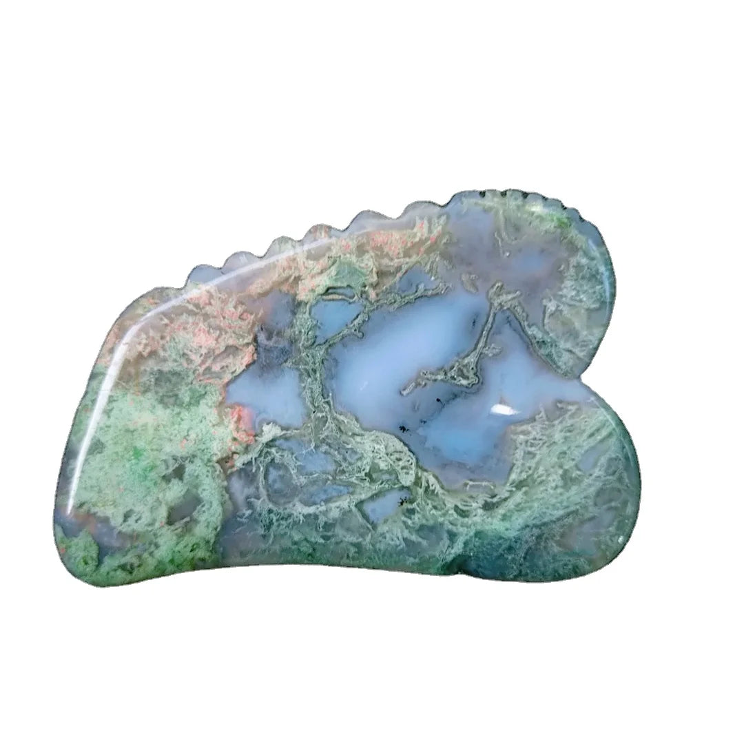 Huiying Highly polished moss agate jagged square shape facial gua sha physical therapy tool