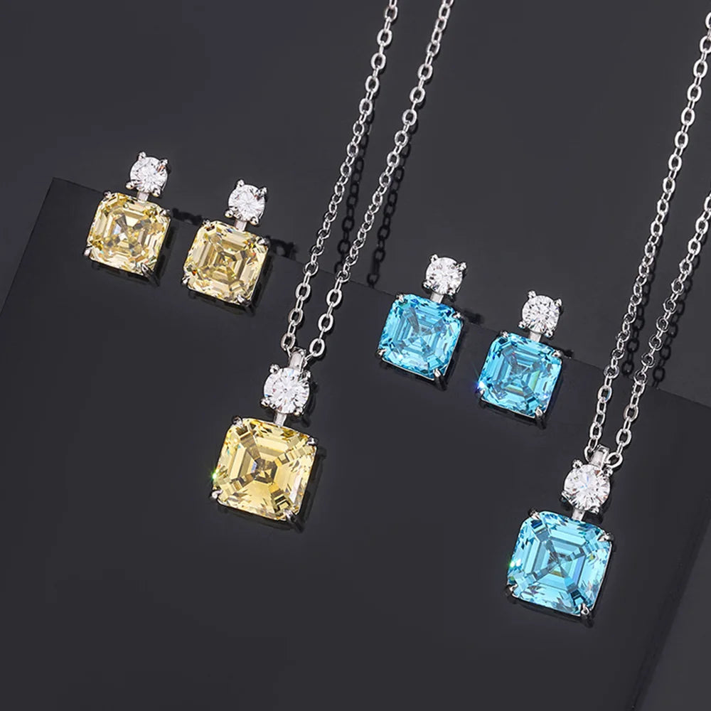 Luxury Fine Fashion Jewelry Silver 925 Rhodium Plated Zircon Womens Stud Earrings & Necklaces Party Engagement Anniversary Gift