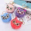 NEW Arrival 8cm Owl Pom Pom Keychain Rex Rabbit Hair Ball Bag Keychain Wholesale